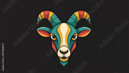 Colorful goat illustration with intricate patterns and vibrant hues, artistic design.