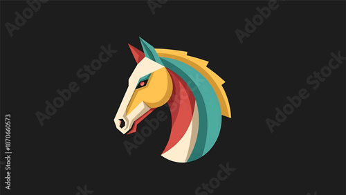 Colorful horse head illustration, vibrant design, artistic equine portrait, creative animal artwork.