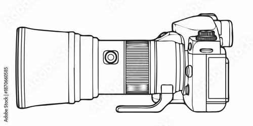 Vector flat style illustration of camera, Photo camera in flat style. Vector. design pattern collection set of professional DSLR photo camera body with zoom lens in various angles isolated white backg