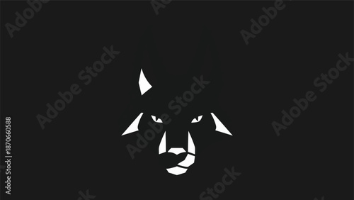 Minimalist wolf head silhouette against a dark background, a striking visual representation.