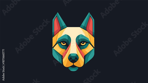 Geometric dog illustration with vibrant colors and sharp lines, a modern artistic representation.