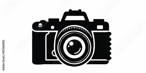 Vector flat style illustration of camera, Photo camera in flat style. Vector. design pattern collection set of professional DSLR photo camera body with zoom lens in various angles isolated white backg