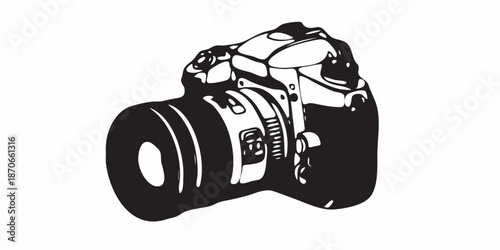 Vector flat style illustration of camera, Photo camera in flat style. Vector. design pattern collection set of professional DSLR photo camera body with zoom lens in various angles isolated white backg