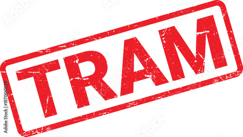 Distressed Red TRAM Stamp on White Background Illustration with Textured Edge