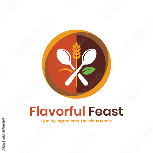 Restaurant Logo Design Showcasing an Abstract Fork and Spoon Icons, Flat Minimal Style for Culinary Branding, Food Identity, Café Marketing, Editable Vector Format
