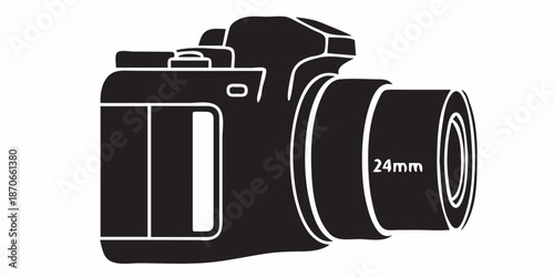 Vector flat style illustration of camera, Photo camera in flat style. Vector. design pattern collection set of professional DSLR photo camera body with zoom lens in various angles isolated white backg