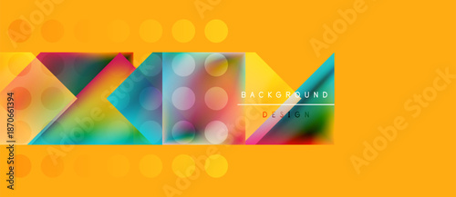 Abstract vibrant design features geometric shapes, colorful zigzags, circles. Background is bright yellow, modern aesthetic.