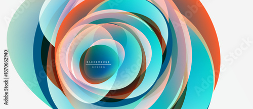 Abstract colorful layers create dynamic circular pattern. Modern design element, vibrant hues, smooth gradients. Background texture.