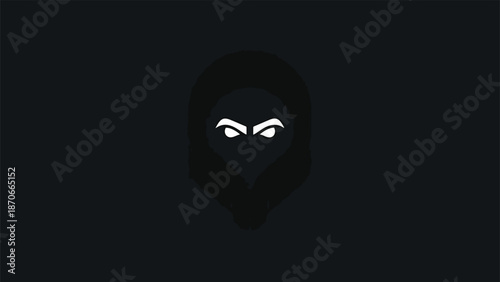 Mysterious figure with piercing eyes, shrouded in darkness, observing intently, enigmatic presence.