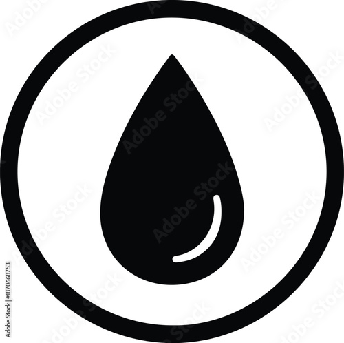 Illustration black water drop liquid icon symbol inside circle silhouette vector