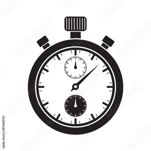 Classic analog stopwatch with dials, hands and pushers for precise timing and measurement imagery.