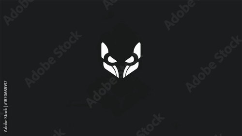 Intriguing white wolf head logo design on a dark background, minimalist style.