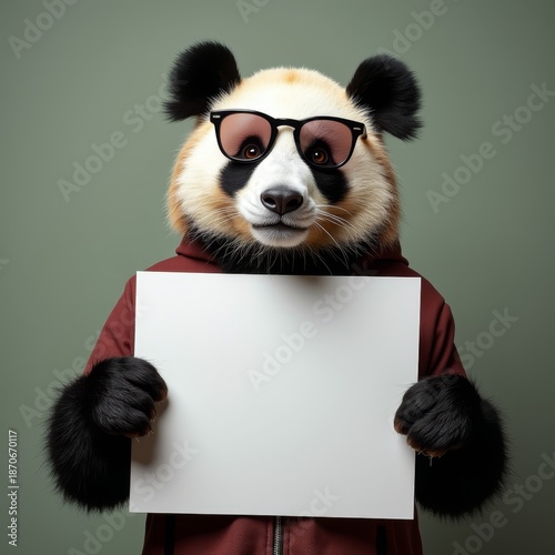 Anthropomorphic panda holdi...
