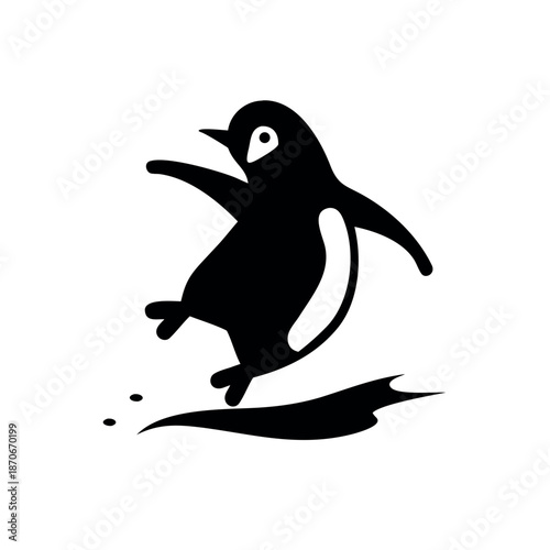 Playful penguin sliding on ice with fun winter animal activity scene On white Background Vector illustration