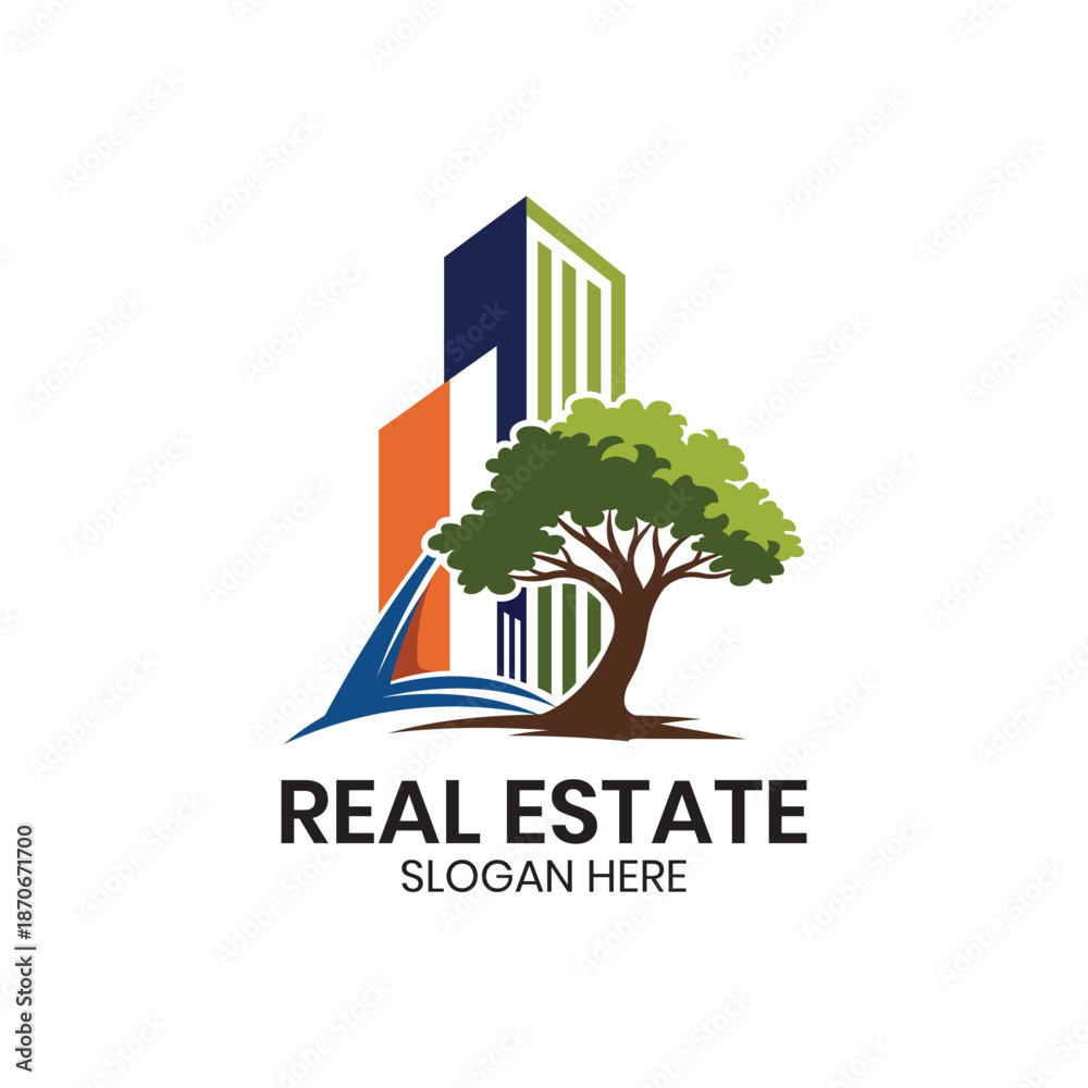 Obraz premium Eco-Friendly Real Estate Logo with Sustainable Construction Focus, Green Building Techniques, Minimalist Flat Design, Energy-Efficient Architecture Concept, Editable Vector File for Professional Brand