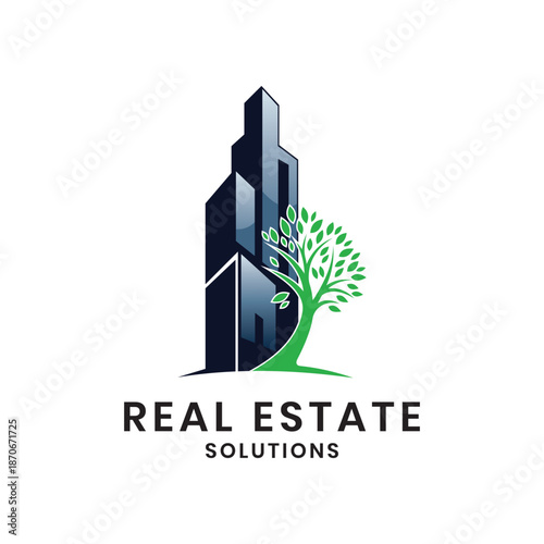 Professional Real Estate Logo Highlighting Green Construction, Sustainable Housing Solutions, Renewable Materials, Minimalist Flat Style, Modern Architecture Concept, Fully Editable Vector Design