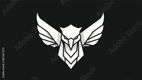 Geometric owl logo design with wings spread wide, minimalist style.