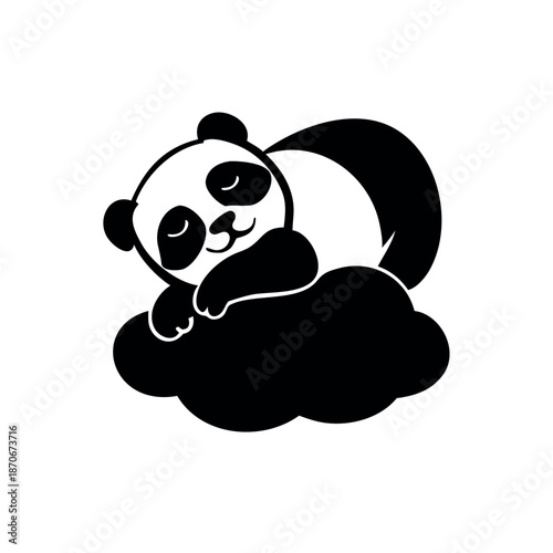 Sleepy panda lying on a cloud with dreamy relaxed animal character On white Background Vector illustration