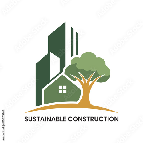 Professional Real Estate Logo with Sustainable Development Themes, Eco-Conscious Architecture, Flat Minimalist Style, Renewable Materials Concept, Ideal Editable Vector Design for Businesses