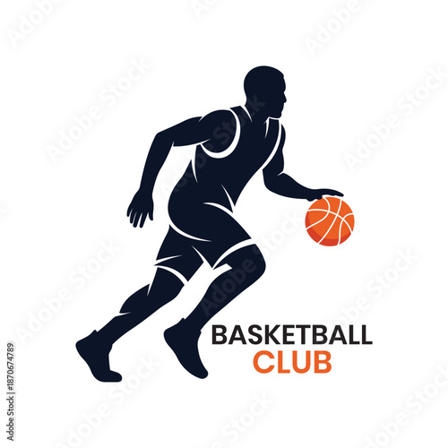 Editable Vector Basketball Logo for Sports Clubs, Flat Minimalist Illustration Featuring Court, Ball, and Hoop Elements, Perfect for Professional Branding and Merchandising