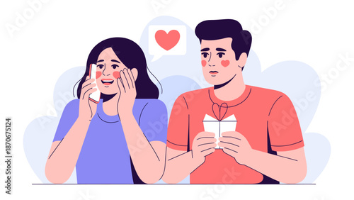 Love's Digital Whispers: A couple engaged in a moment of tender connection. The scene evokes a sense of modern romance, intertwining the digital world with heartfelt emotions.
