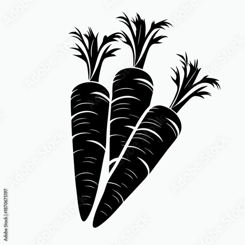 Black silhouette of three carrots with leafy tops  