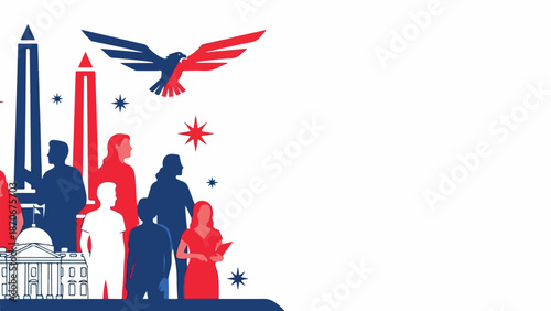 Diverse group of people celebrating American freedom and unity.