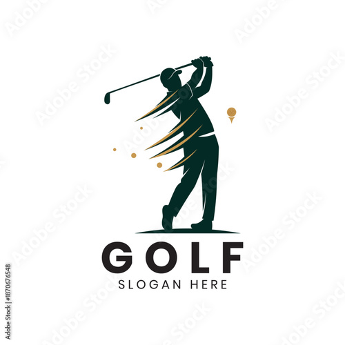 Minimalist Flat Golf Logo Featuring Sports Icons, Professional Club and Ball Design, Swing Motion Representation, Fully Editable Vector File for Athletic Branding