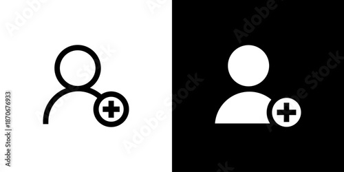 Add User icon concept with flat Black White Background. Vector illustration.