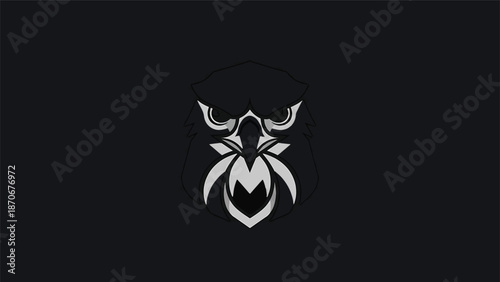 Abstract emblem design featuring a stylized insect-like creature with horns and intricate details.
