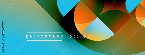 Abstract colorful shapes overlap. Gradient blues transition into oranges, greens. Text reads background design. Modern visual composition.