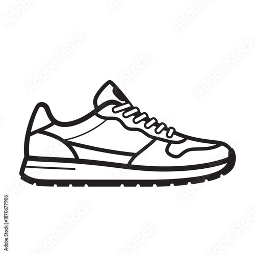 Minimal side-outline illustration of a sneaker shoe in clean line art style.