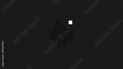 Silhouette of a person with a bright square on the head, dark background.