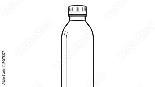 Minimalist line drawing of a glass bottle silhouette in black and white.