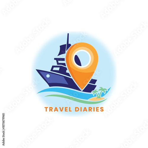Customizable Vector Travelling Agency Logo Including Location Pin and Cruise Ship Abstract Illustrations, Perfect for Tourism, Travel, Adventure, Trip, and Transport Businesses