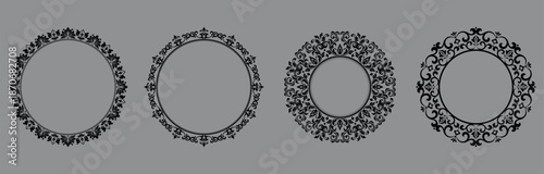 Set of decorative frames Elegant vector element for design in Eastern style, place for text. Floral black and gray borders. Lace illustration for invitations and greeting cards