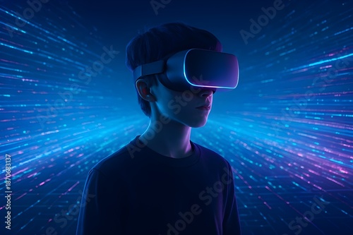 Futuristic user exploring the metaverse with a virtual reality headset