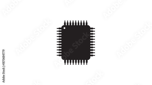 Microchip Processor Silhouette Dark Modern Isolated Vector Graphic for Technology