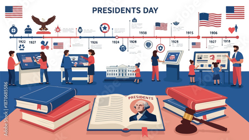 Presidents Day celebration with historical timeline and educational exhibits.