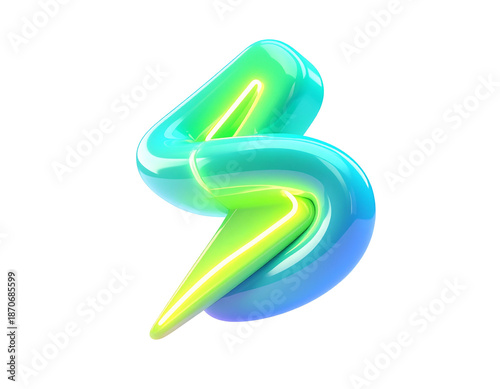 Twisted 3D abstract shape, glossy with gradients on black background