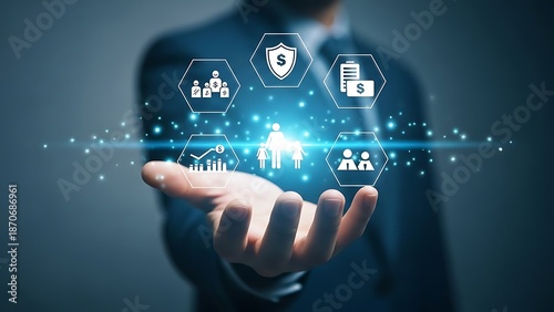 Businessman presenting financial growth and security concepts