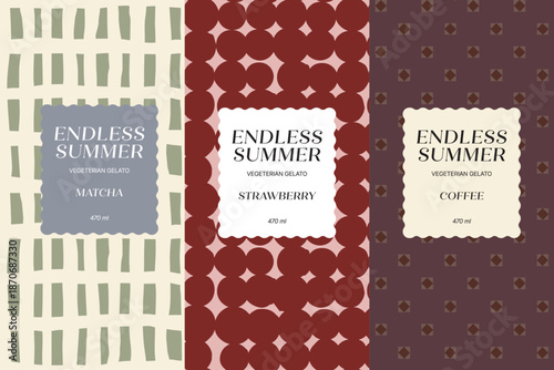 Set of funny doodle kids seamless patterns. Summer holidays, sweets. Hand drawn white outline illustration. Abstract scribble elements childish background 