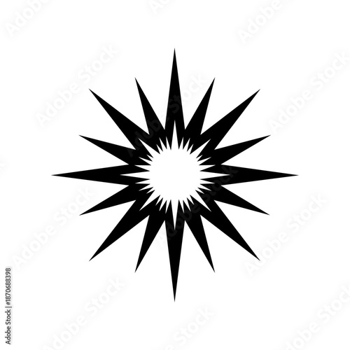 Sharp radial starburst with a hollow center, expressing energy release, impact, focus, and dramatic emphasis for dynamic visual communication.
