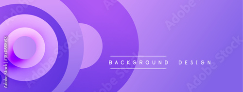 Purple abstract circles create dynamic background. Modern design elements suggest depth, movement, visual appeal. Simple text overlay adds clarity.