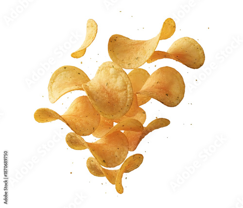 image of scattered potato chips without background