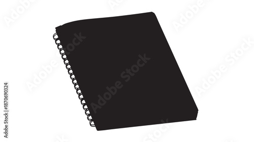 Black notebook with spiral binding in studio lighting on white background for office supplies
