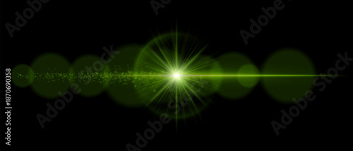 Lens flare with glowing dust trail and strong luminous beam. Ideal for overlays, futuristic lighting, and motion graphics with a cinematic atmosphere.