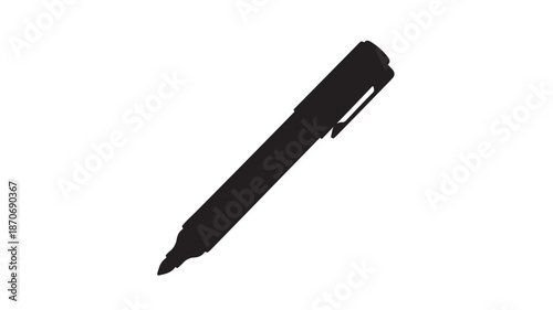 Black Ballpoint Pen in Modern Minimalist Style with Dramatic Lighting on White Background for Office Supplies