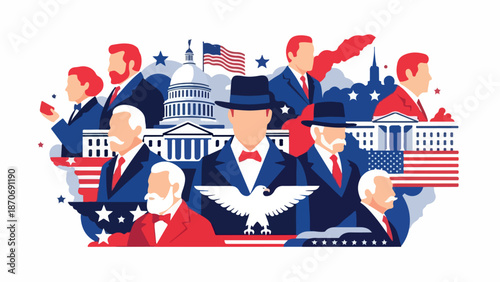 American Presidents and Symbols of Democracy Illustration.
