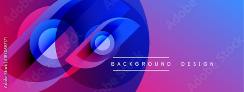 Abstract gradient background. Overlapping circles create dynamic visual effect. Pink, blue, purple hues dominate composition. Modern design element.